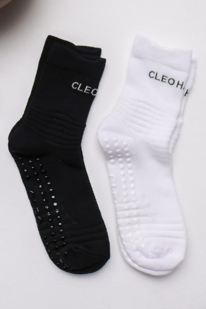 Grip Socks 2 Pack - Crew - Black / White