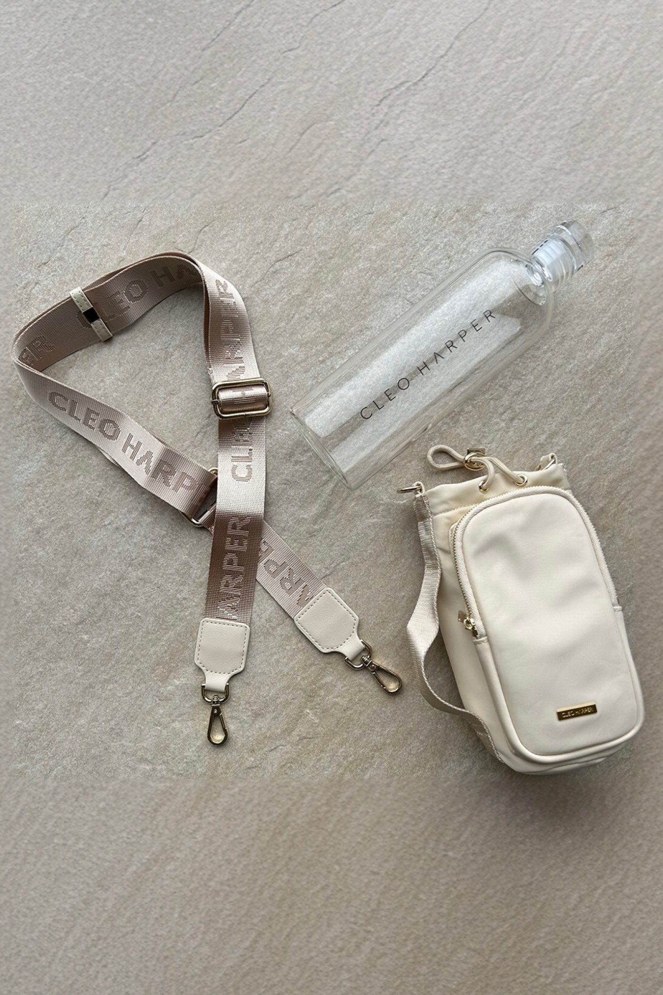 Water Bottle Bag & Bottle - Beige - Cleo Harper