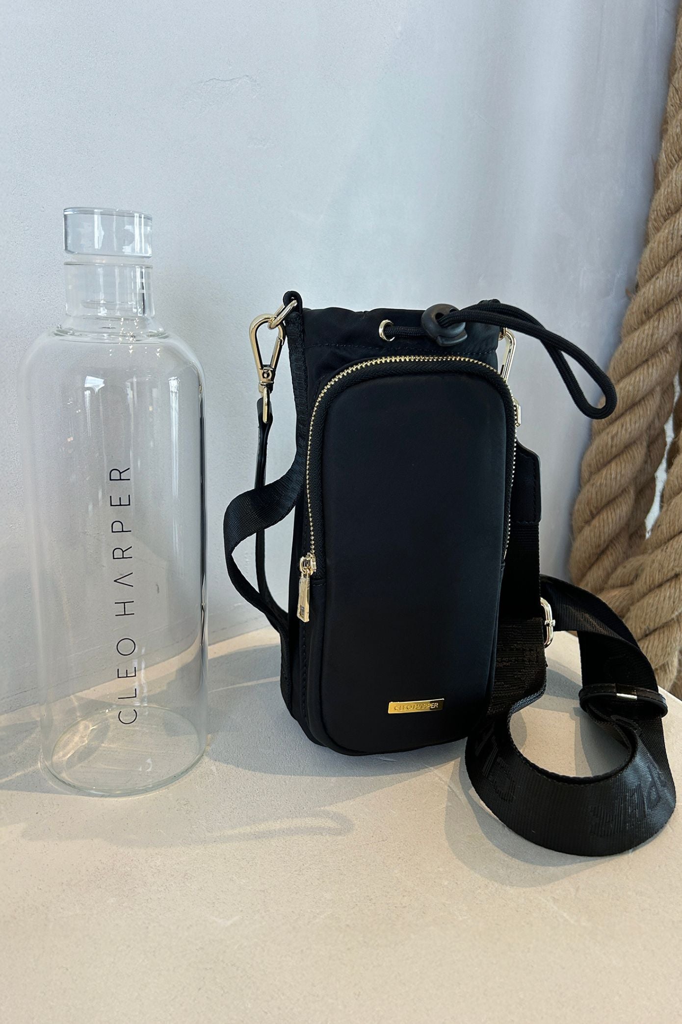 Water Bottle Bag & Bottle - Black - Cleo Harper