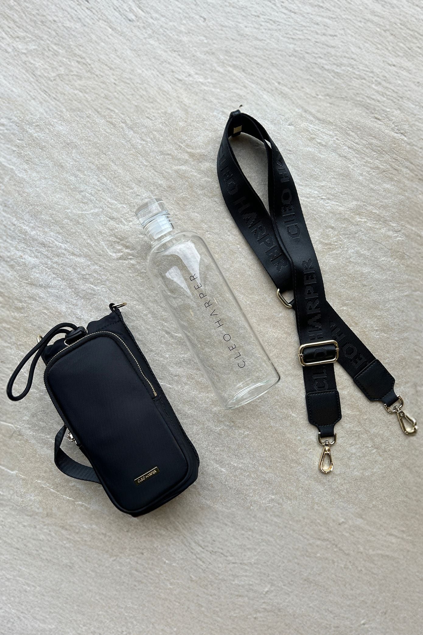 Water Bottle Bag & Bottle - Black - Cleo Harper